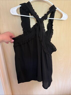 J. Crew Black Ruffle-Trim Cross-Back Blouse